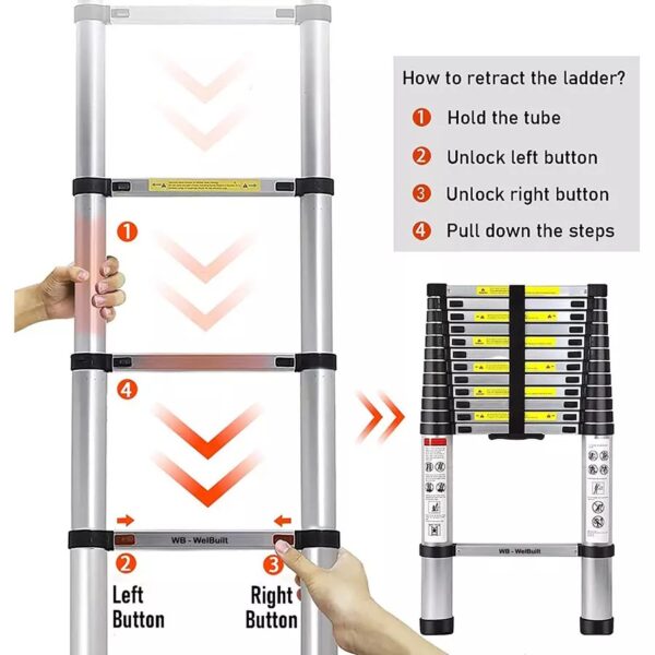 FibreCart 3.8m (12.5 ft) Portable & Compact Ultra-Stable Extendable Aluminium Telescopic Ladder, Home & Industrial Use , Yellow and Black - Image 4