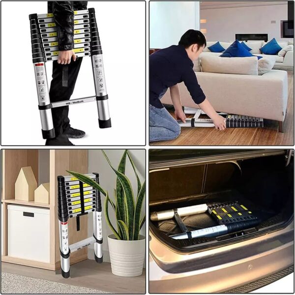 FibreCart 3.8m (12.5 ft) Portable & Compact Ultra-Stable Extendable Aluminium Telescopic Ladder, Home & Industrial Use , Yellow and Black - Image 5