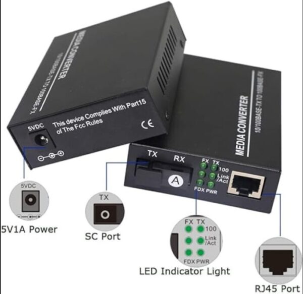 FibreCart Ethernet To Fiber Media Converter, Single-Mode Single Fibre 100Mbps,Up to 20KM (1 Pair) - Image 2