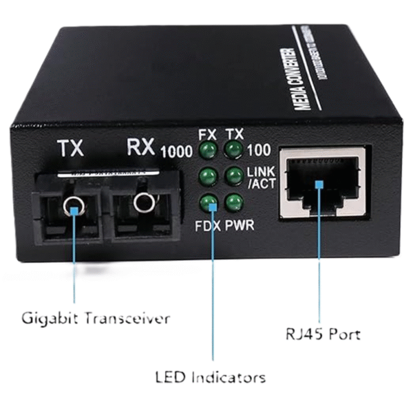 FibreCart 10/100/1000 Mbps Single Mode Dual Fiber 20KM SC Port Ethernet-to-Fiber Media Converter, (1 Pair) - Image 3